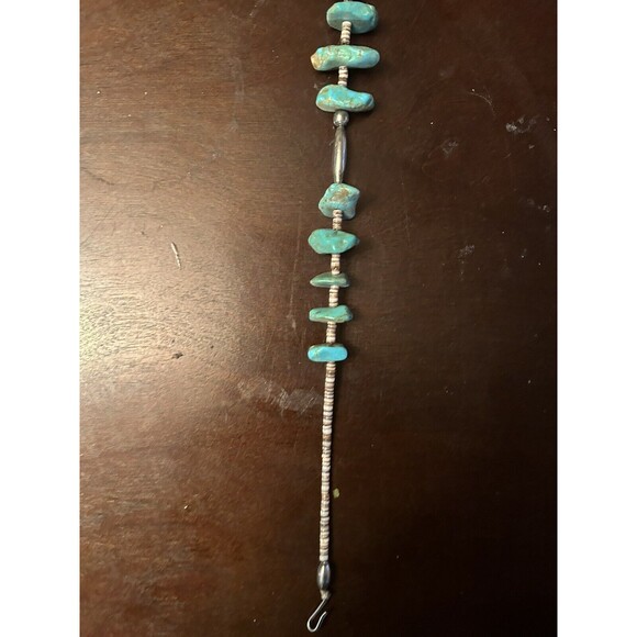 VTG Navajo Turquoise Bead Necklace Clam Shell Silver Old Natural Stone 18 Inch - Picture 5 of 6